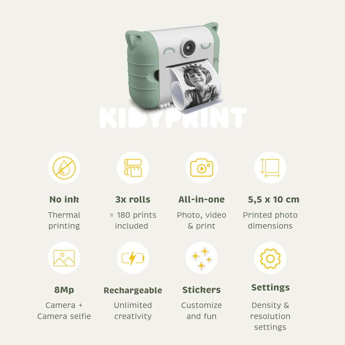 KIDYPRINT - Appareil photo à impression thermique vert