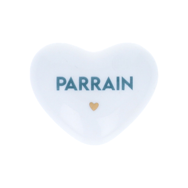 Cœur en céramique blanc et doré - Parrain