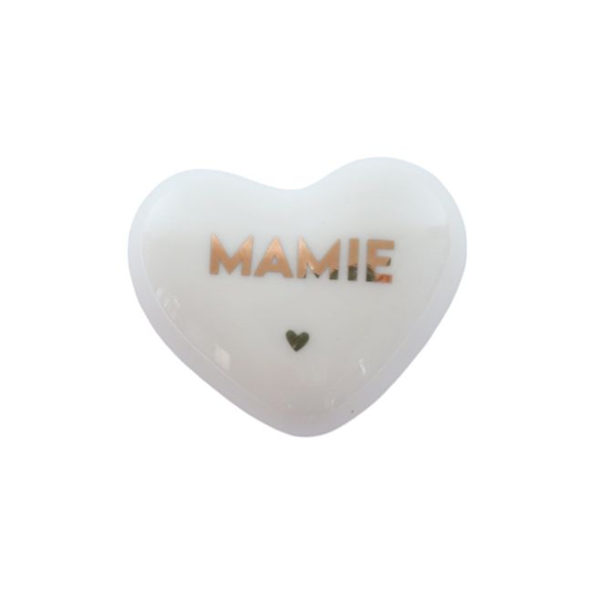 Cœur en céramique blanc et doré - Mamie