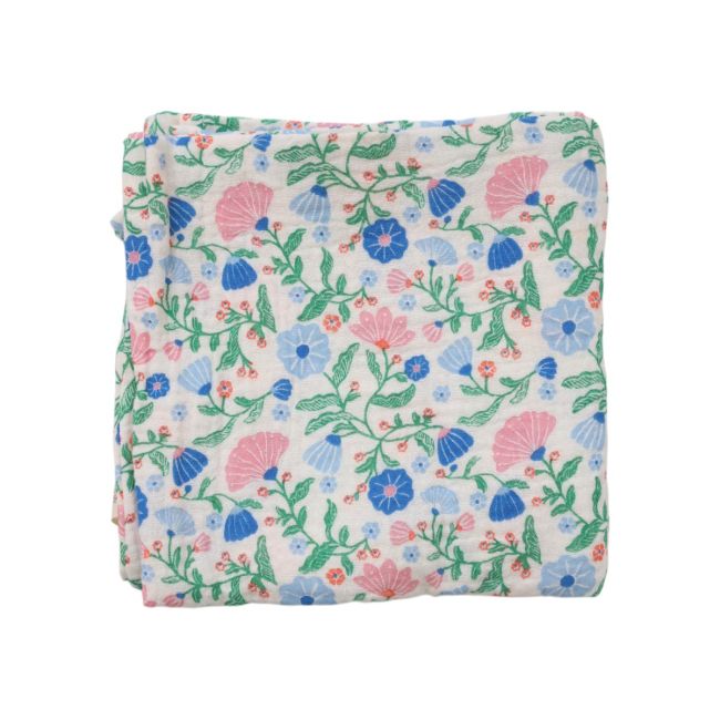 Lange fleuri bleu et rose 70x70 cm - Joli Paon