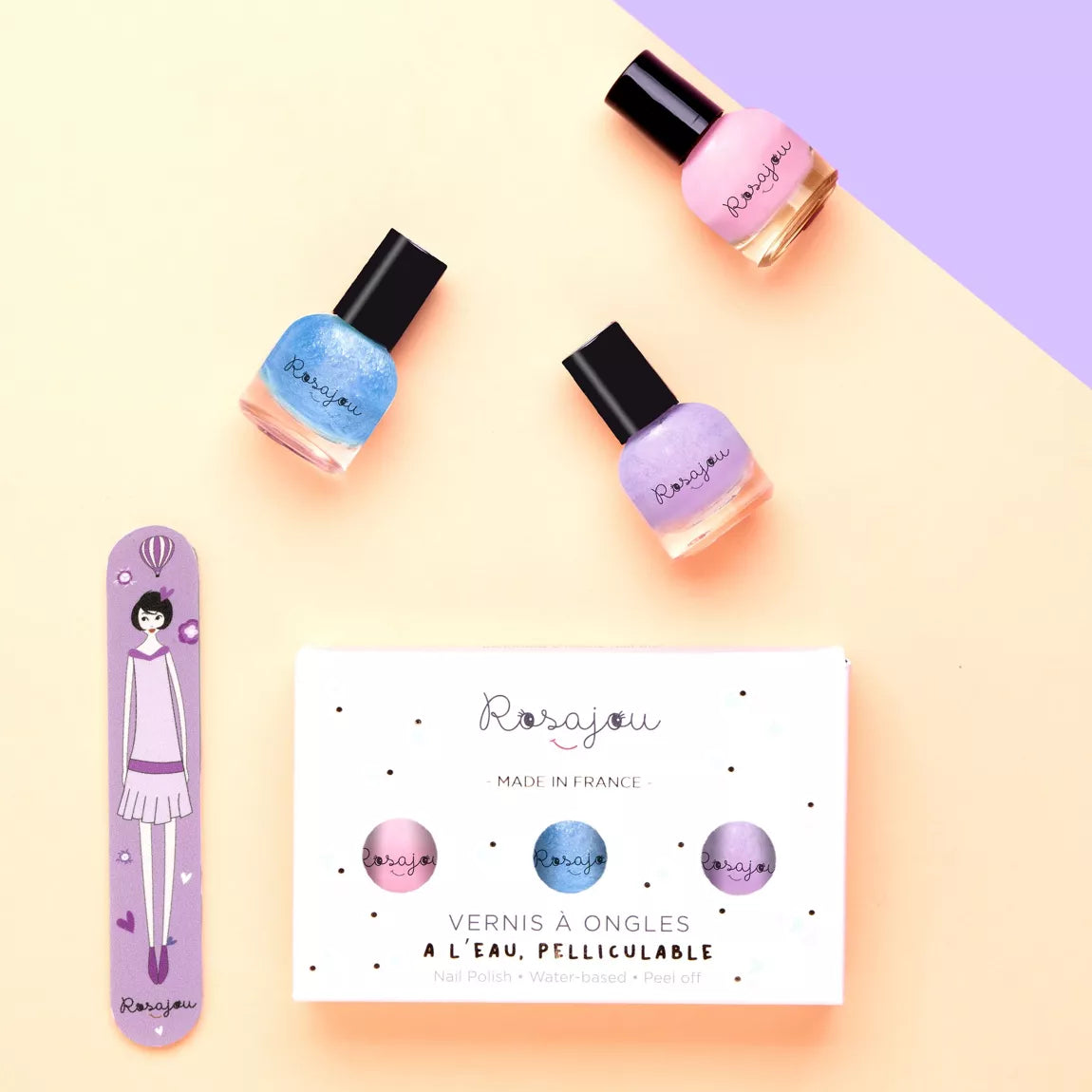 Coffret 3 vernis + lime à ongles - Flamingo x Givré x Lavande