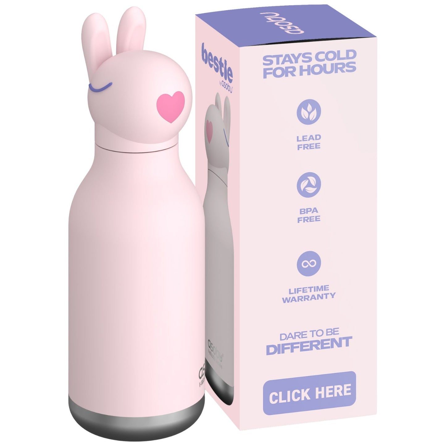 Gourde isotherme Bestie - Lapin Rose