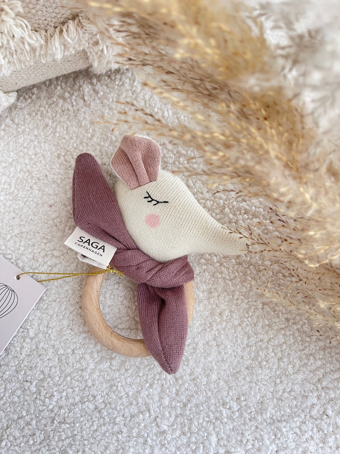 Hochet tricoté rose - Souris