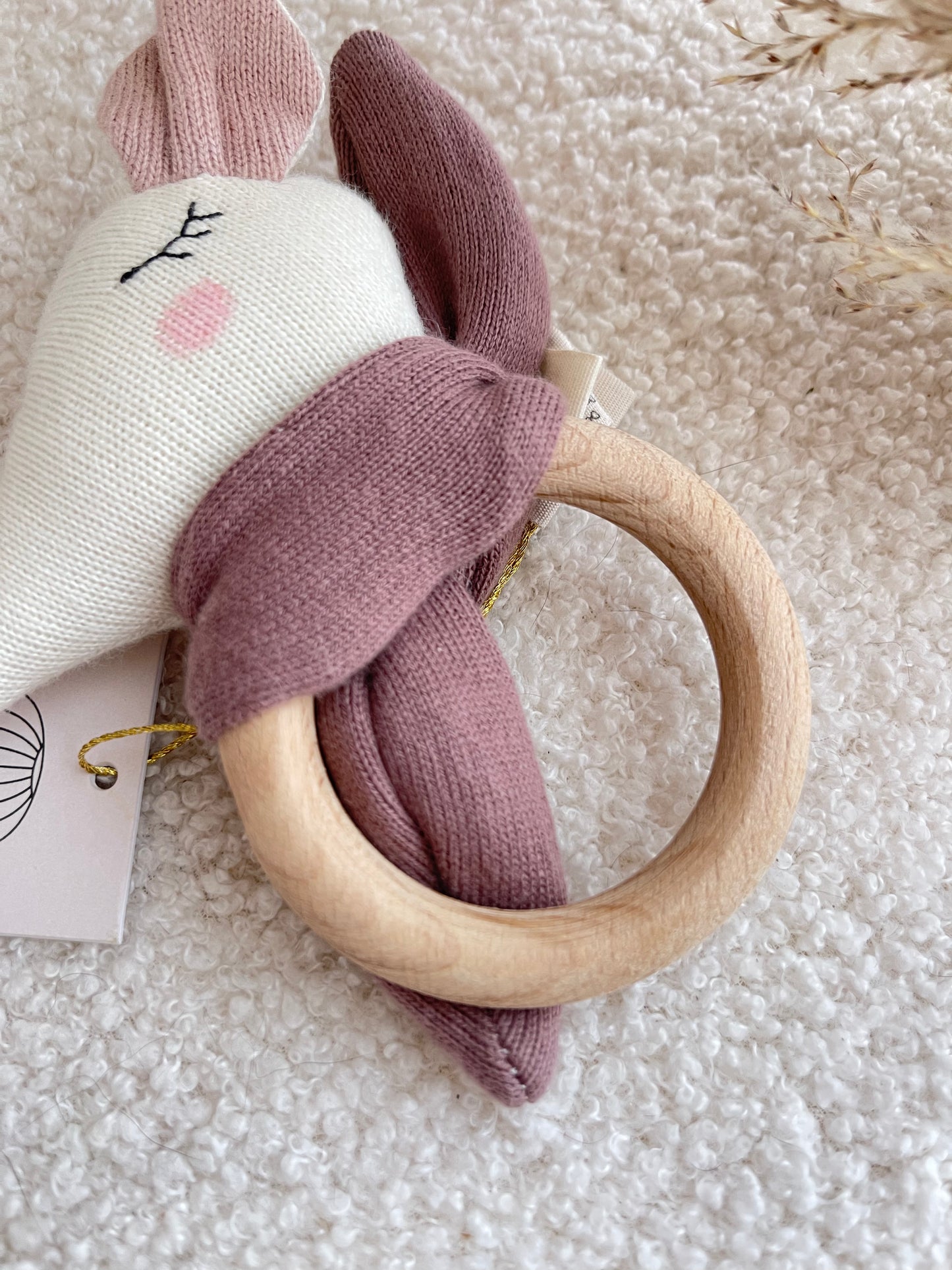 Hochet tricoté rose - Souris