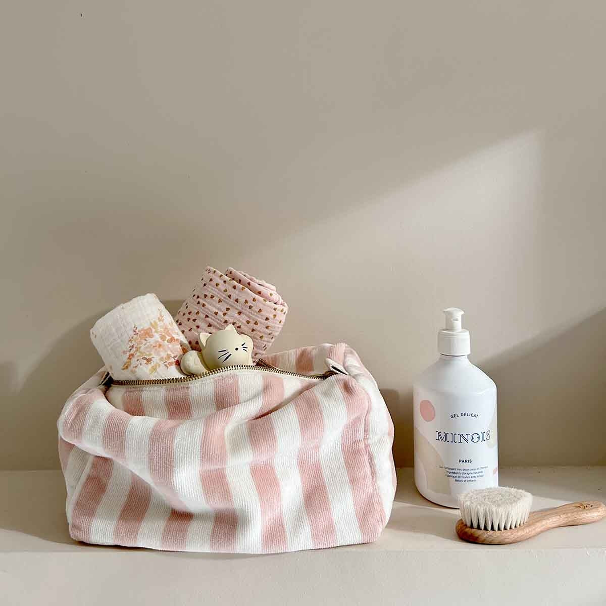 Trousse De Toilette Vic Éponge - Rayée Rose