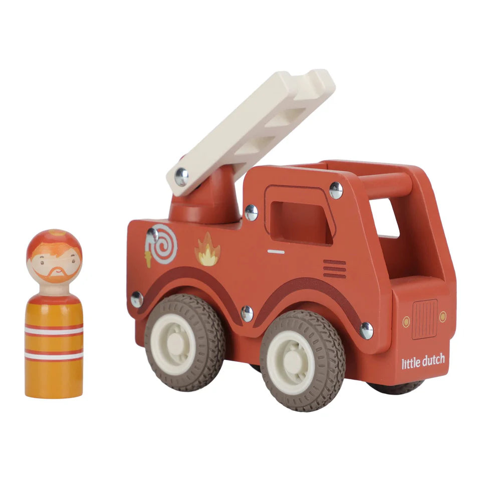 Camion de pompier en bois – Rouge