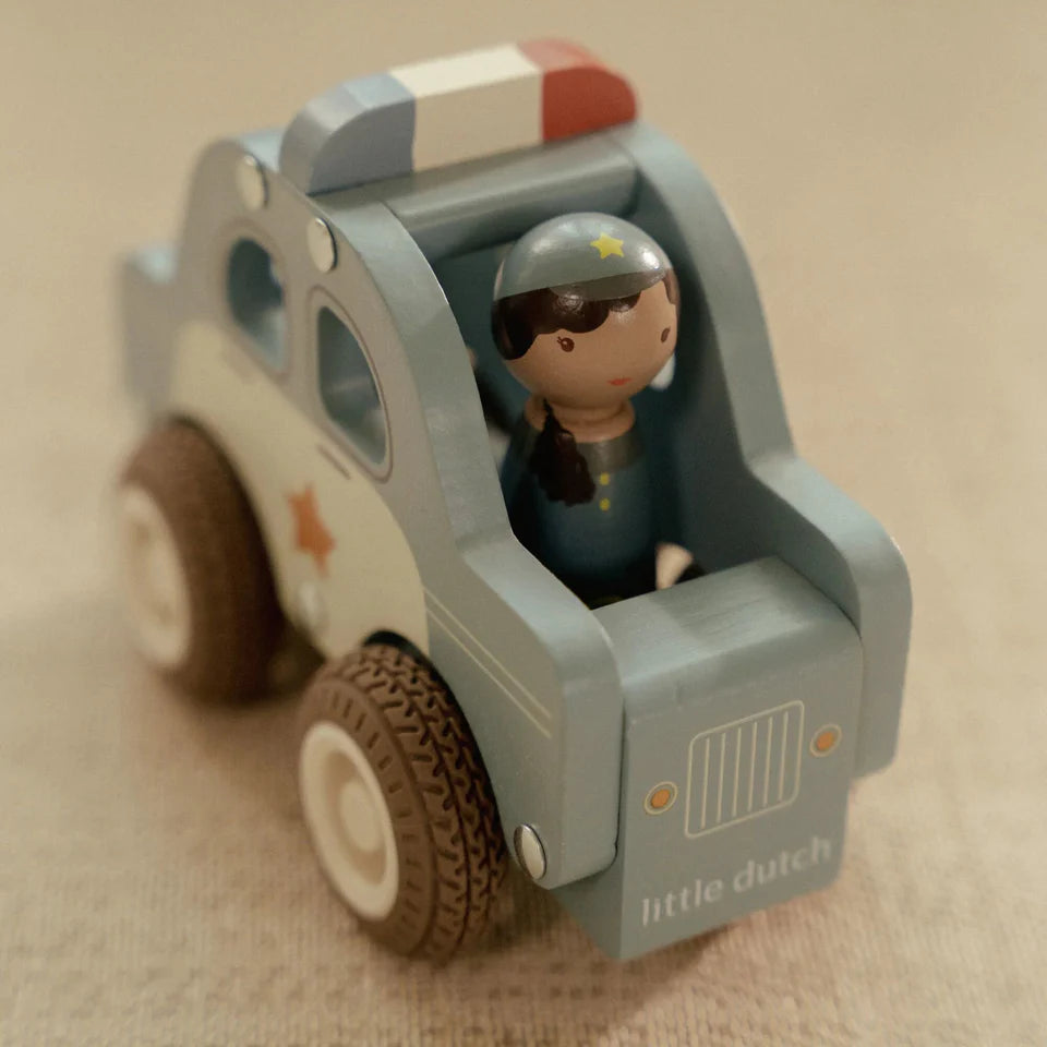 Voiture de police en bois - Bleu
