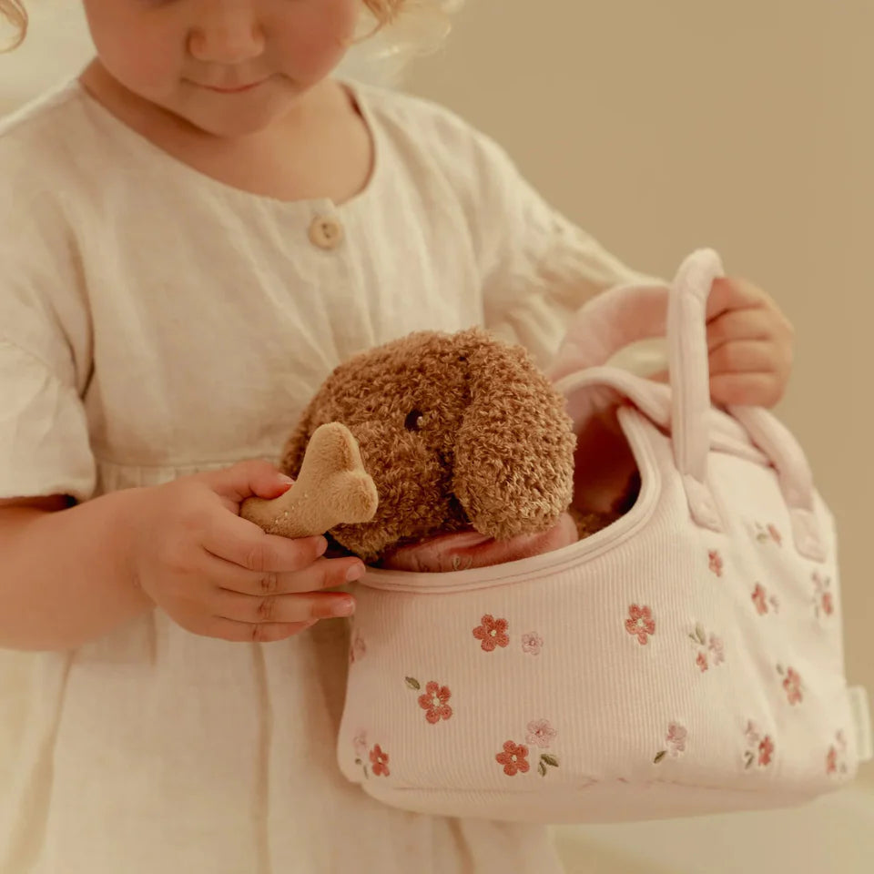 Peluche chien avec sac de transport - Jackie