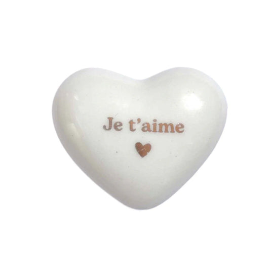Cœur en céramique blanc et doré - Je t'aime
