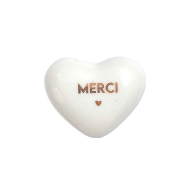 Cœur en céramique blanc et doré - Merci