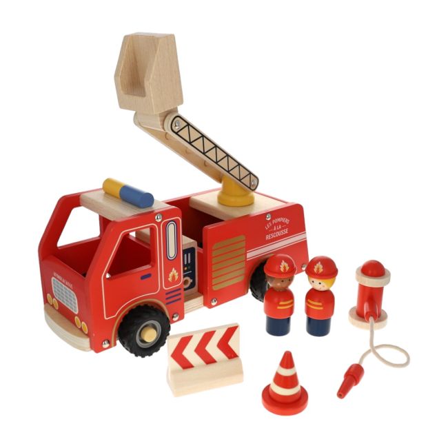 Camion de pompiers en bois rouge