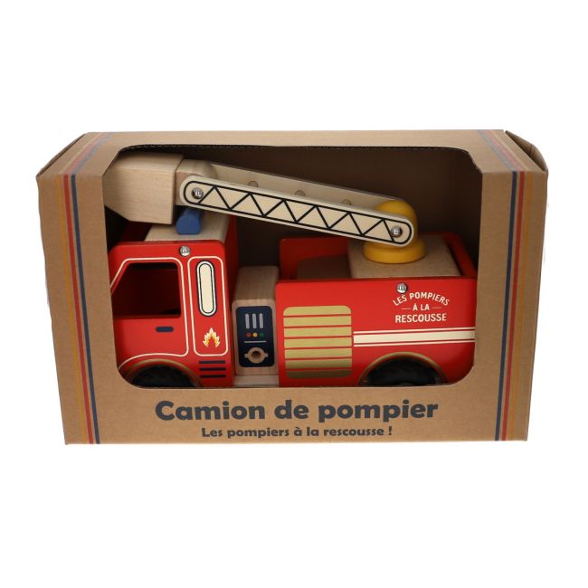 Camion de pompiers en bois rouge