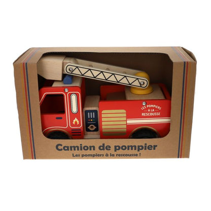 Camion de pompiers en bois rouge