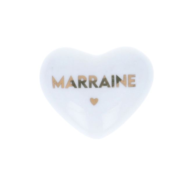 Cœur en céramique blanc et doré - Marraine