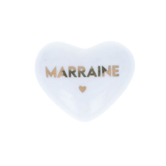 Cœur en céramique blanc et doré - Marraine