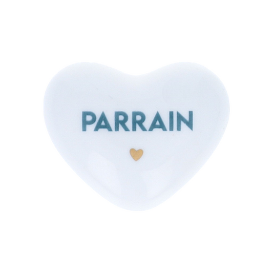 Cœur en céramique blanc et doré - Parrain