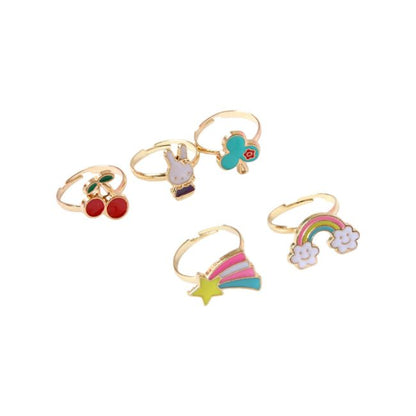 Boîte fleur 5 bagues motifs féériques