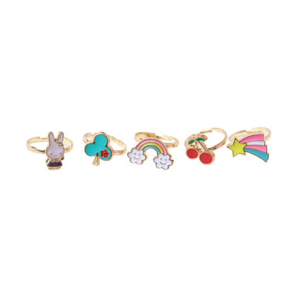 Boîte fleur 5 bagues motifs féériques