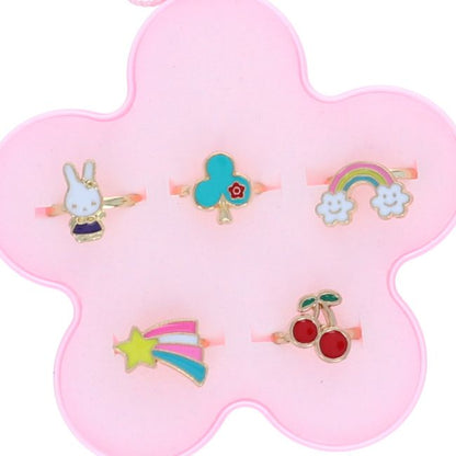 Boîte fleur 5 bagues motifs féériques