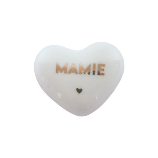 Cœur en céramique blanc et doré - Mamie