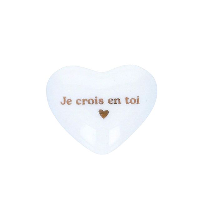 Cœur en céramique blanc et doré - Je crois en toi
