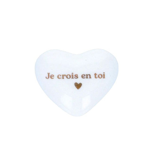 Cœur en céramique blanc et doré - Je crois en toi