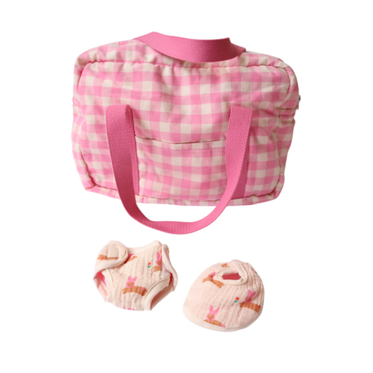 Set à langer pour poupée vichy rose - Chichi pompon