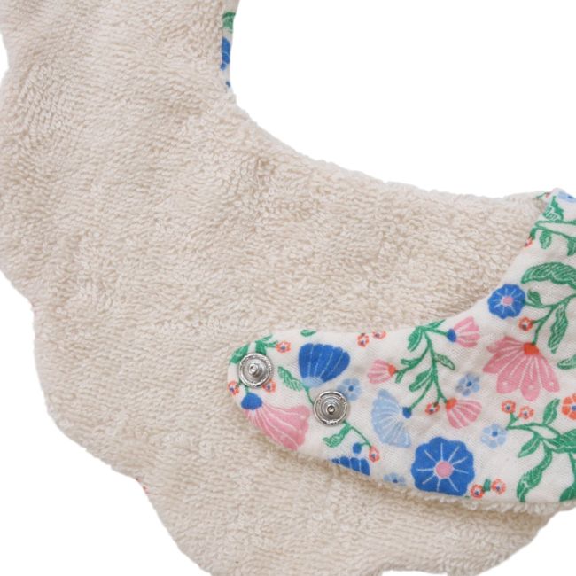 Bavoir bandana éponge fleuri bleu et rose - Joli Paon