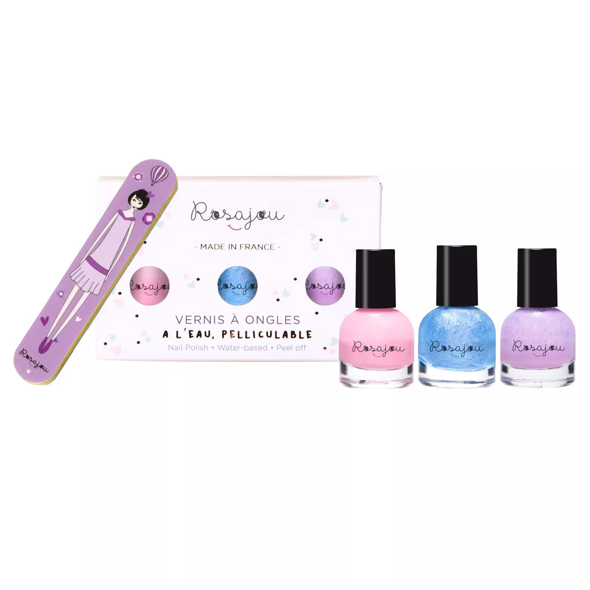 Coffret 3 vernis + lime à ongles - Flamingo x Givré x Lavande