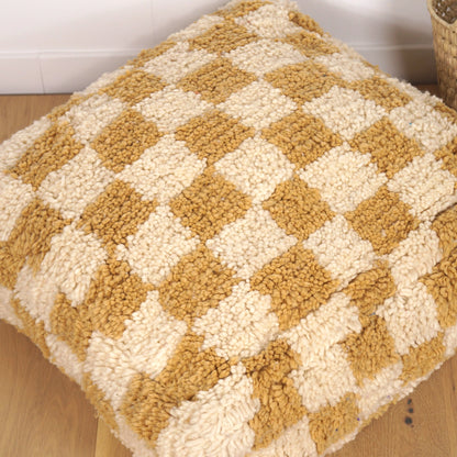 Pouf Béni Ouarain - Damier moutarde