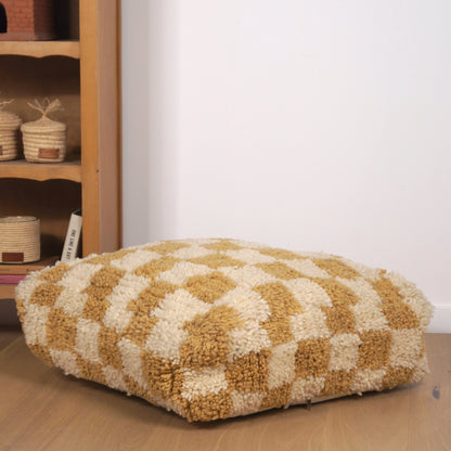 Pouf Béni Ouarain - Damier moutarde