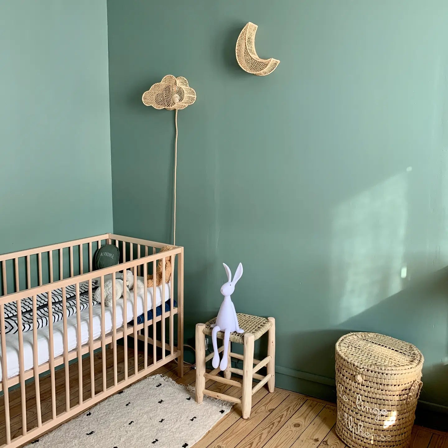 Applique murale en raphia tressé - Lune