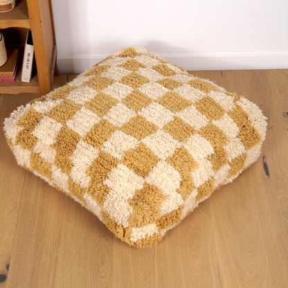 Pouf Béni Ouarain - Damier moutarde