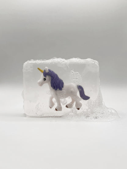 Savon transparent avec figurine - Licornes