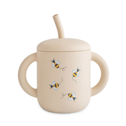 Tasse d'apprentissage en silicone avec paille - Abeille