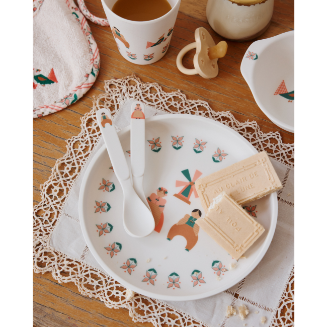 Coffret repas en mélamine fleuri - Folk d'été