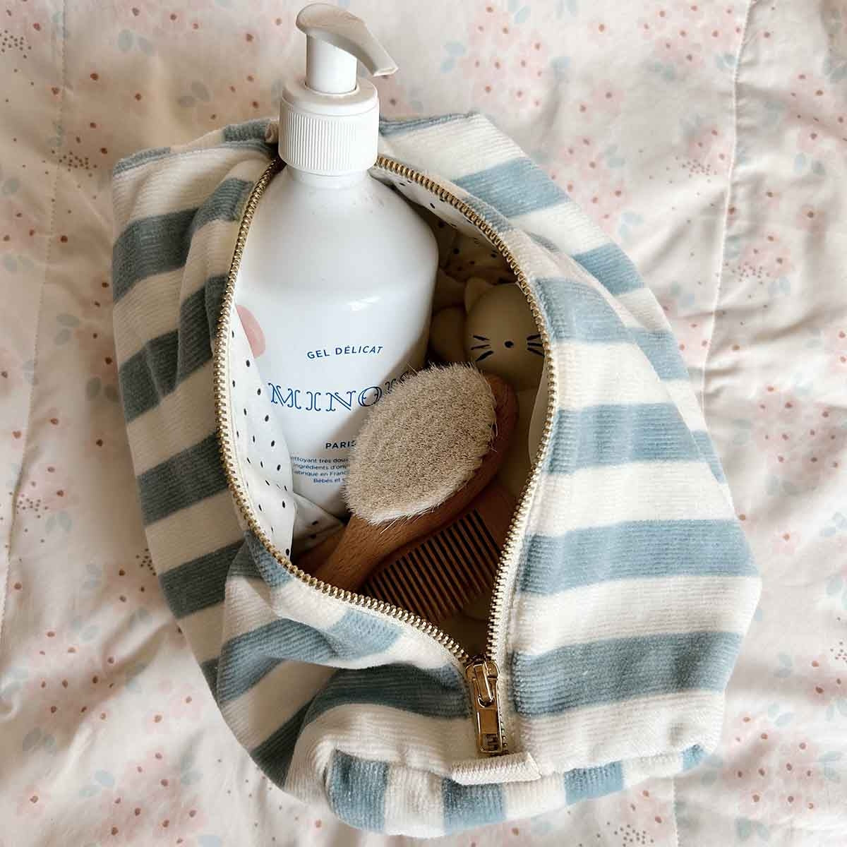 Trousse De Toilette Vic Éponge - Rayée Bleu