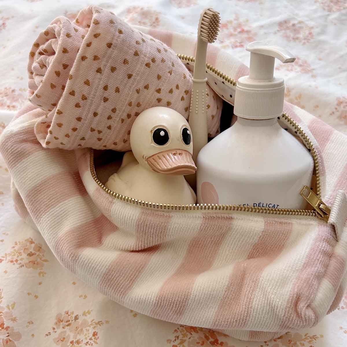 Trousse De Toilette Vic Éponge - Rayée Rose
