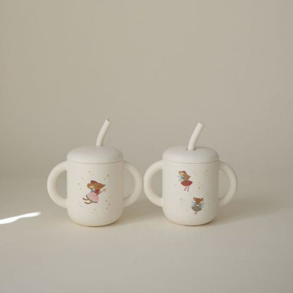 Tasse d'apprentissage en silicone avec paille - Souris