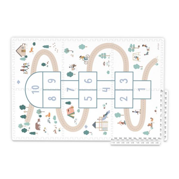 Tapis puzzle, boîte de rangement & mini maison - Marelle