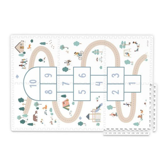 Tapis puzzle, boîte de rangement & mini maison - Marelle