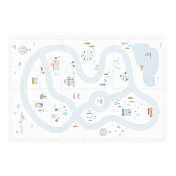 Tapis puzzel, boîte de rangement & mini maison - Village
