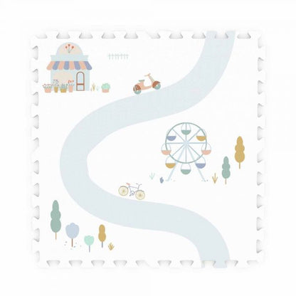 Tapis puzzel, boîte de rangement & mini maison - Village