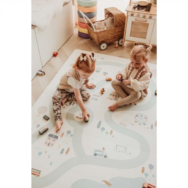 Tapis puzzel, boîte de rangement & mini maison - Village