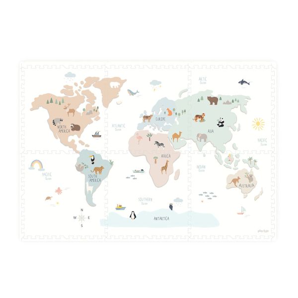 Tapis puzzel, boîte de rangement & mini maison - Worldmap